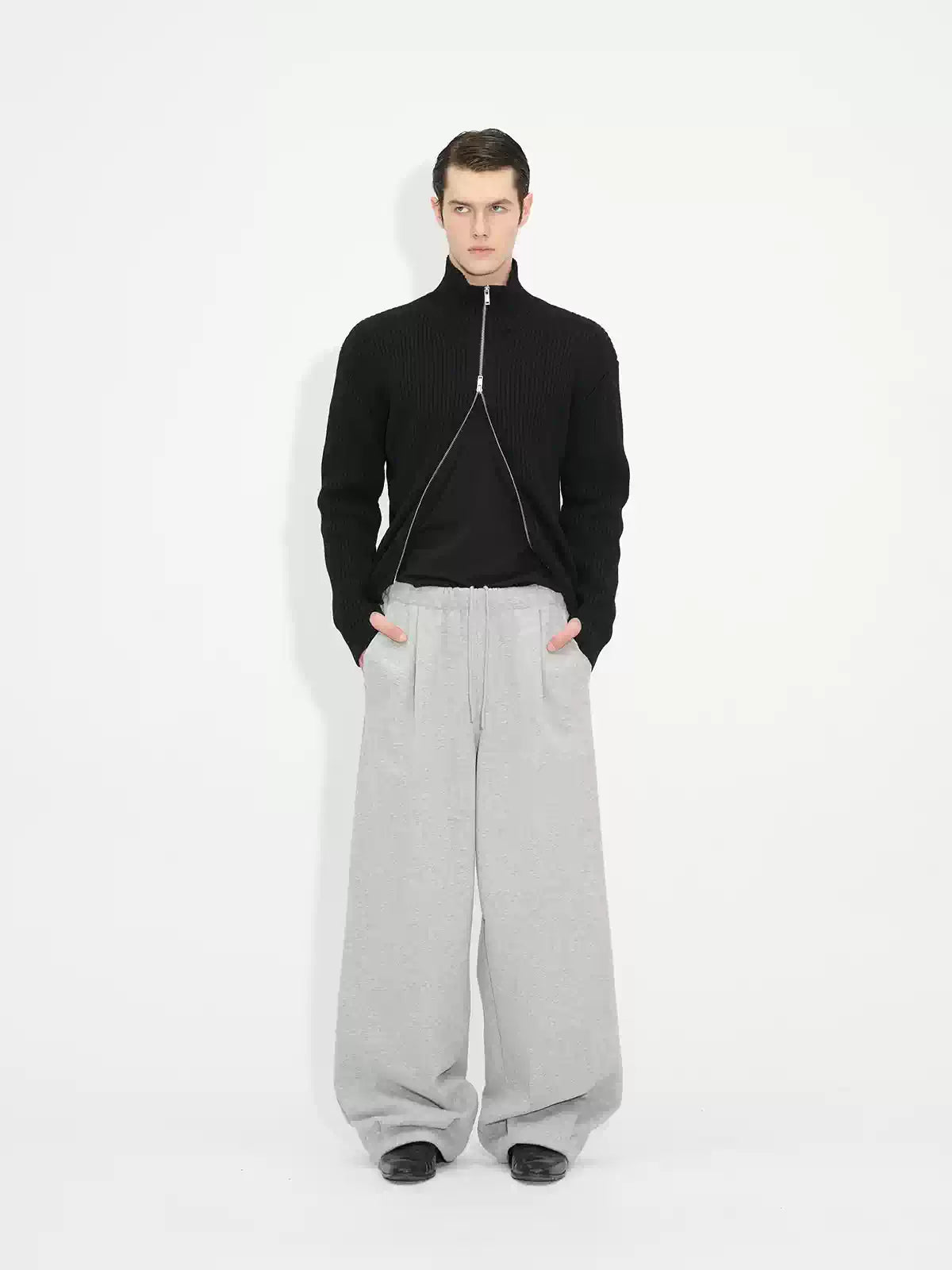Double Zipper Thick Wool Knitted Jacket