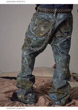 Relaxed Distressed Chain Digital Print Jeans