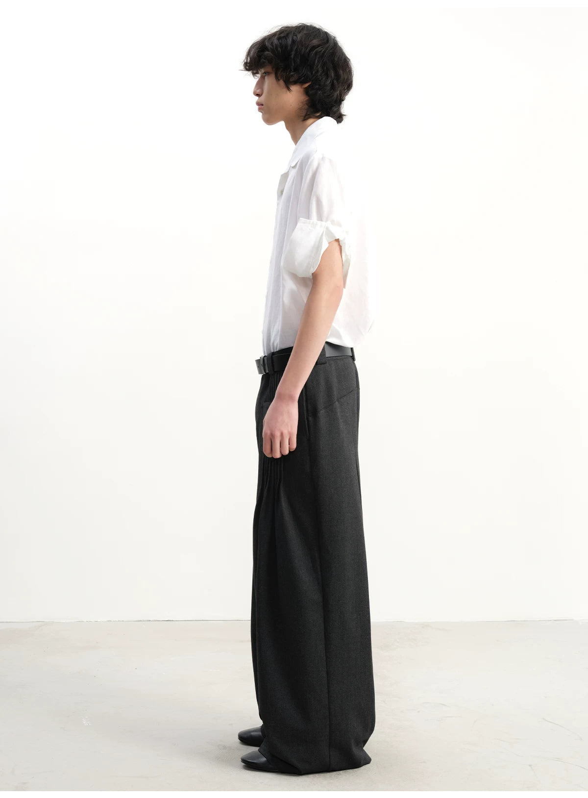 Pleated Twill Wide Leg Casual Pants