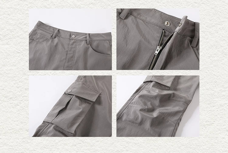 Reflective Liquid Nylon Cargo Parachute Pants