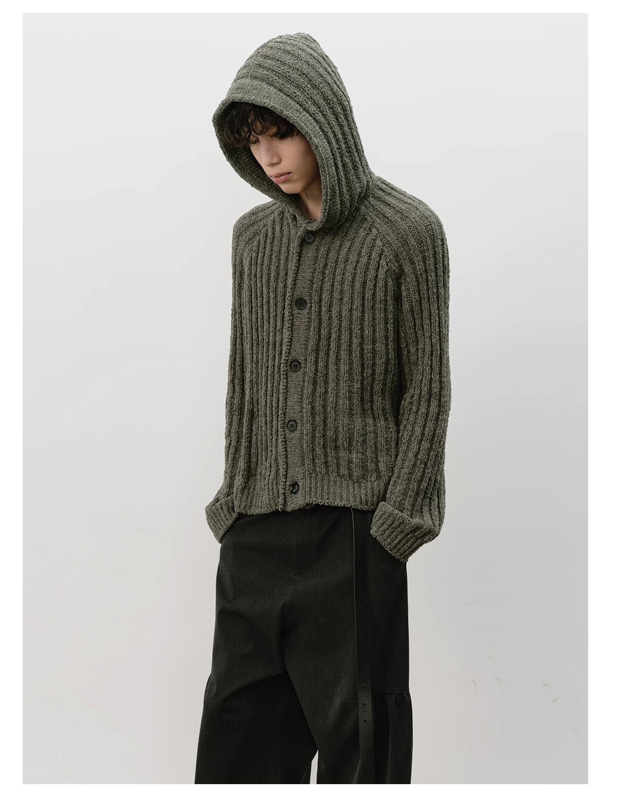 Ribbed Knit Hooded Sweater