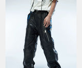 Men's Two-Tone Distressed Straight Leather Pants