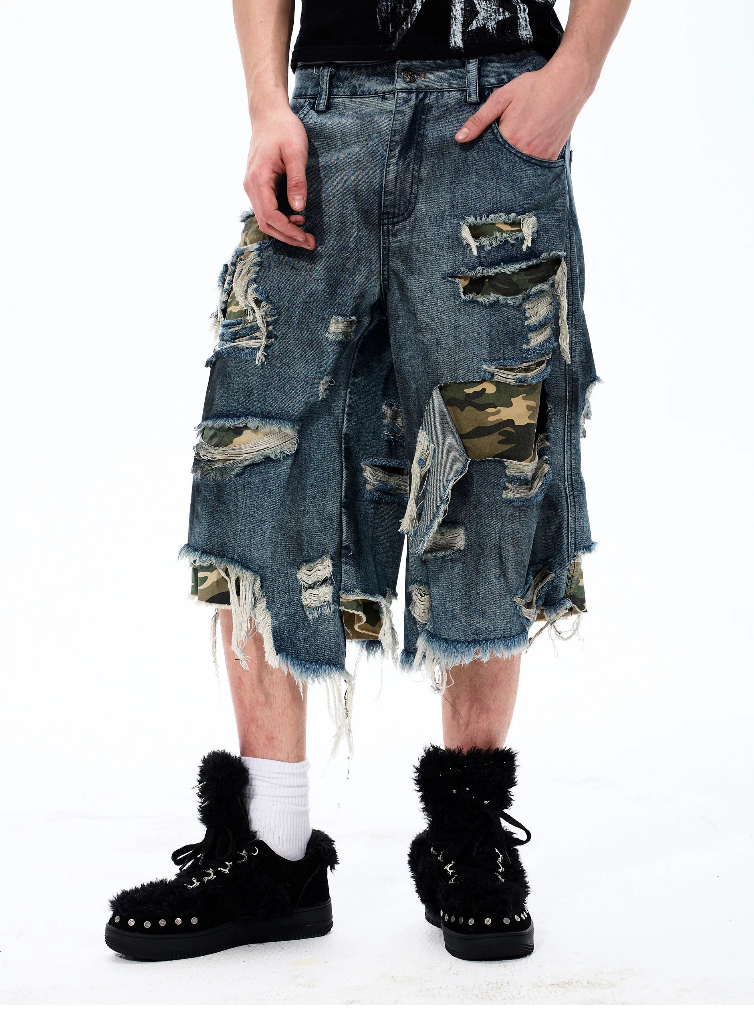Street Style Splatter Ripped Cropped Pants