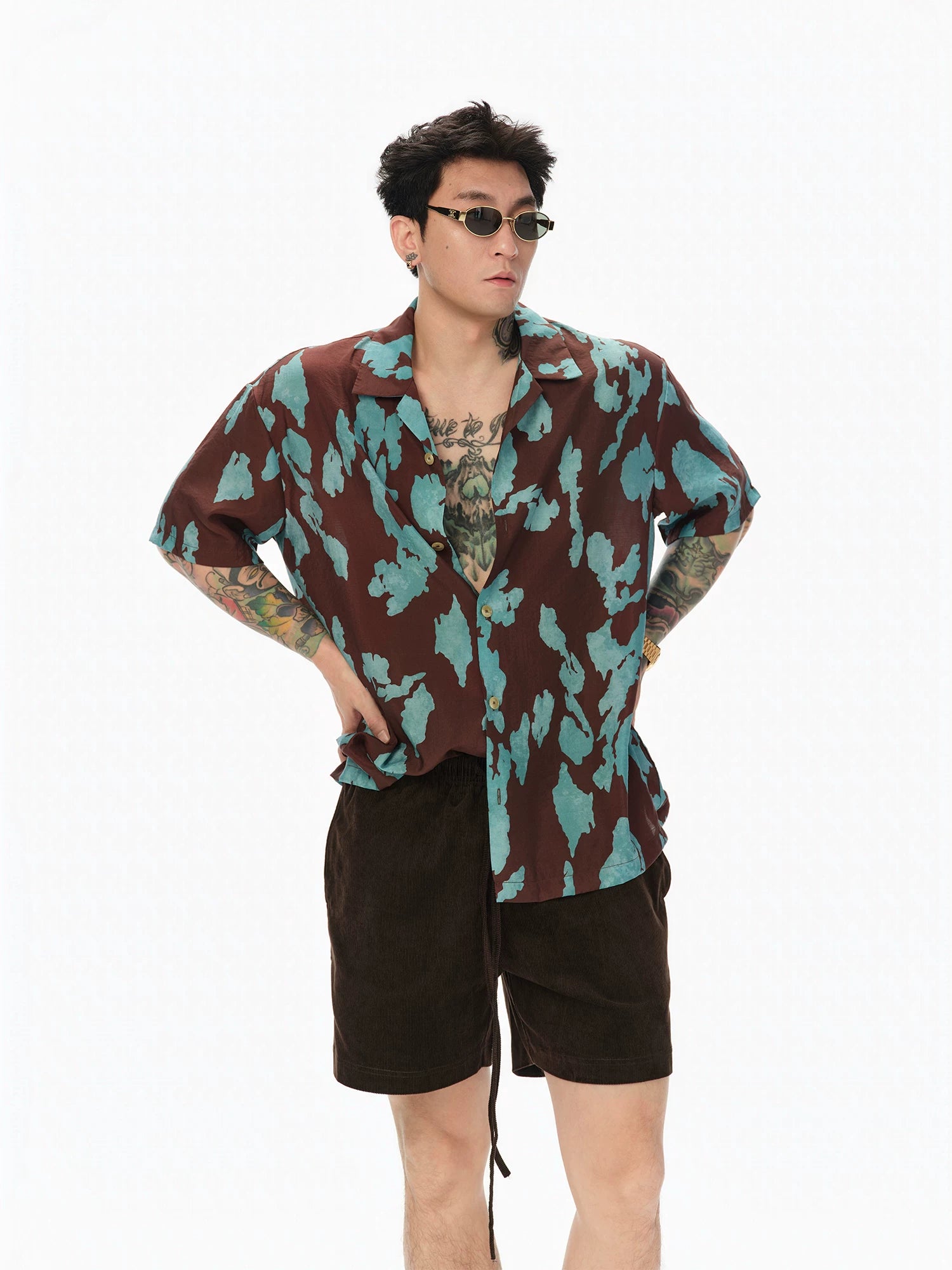 Turquoise Marbled Camp Collar Aloha Shirt