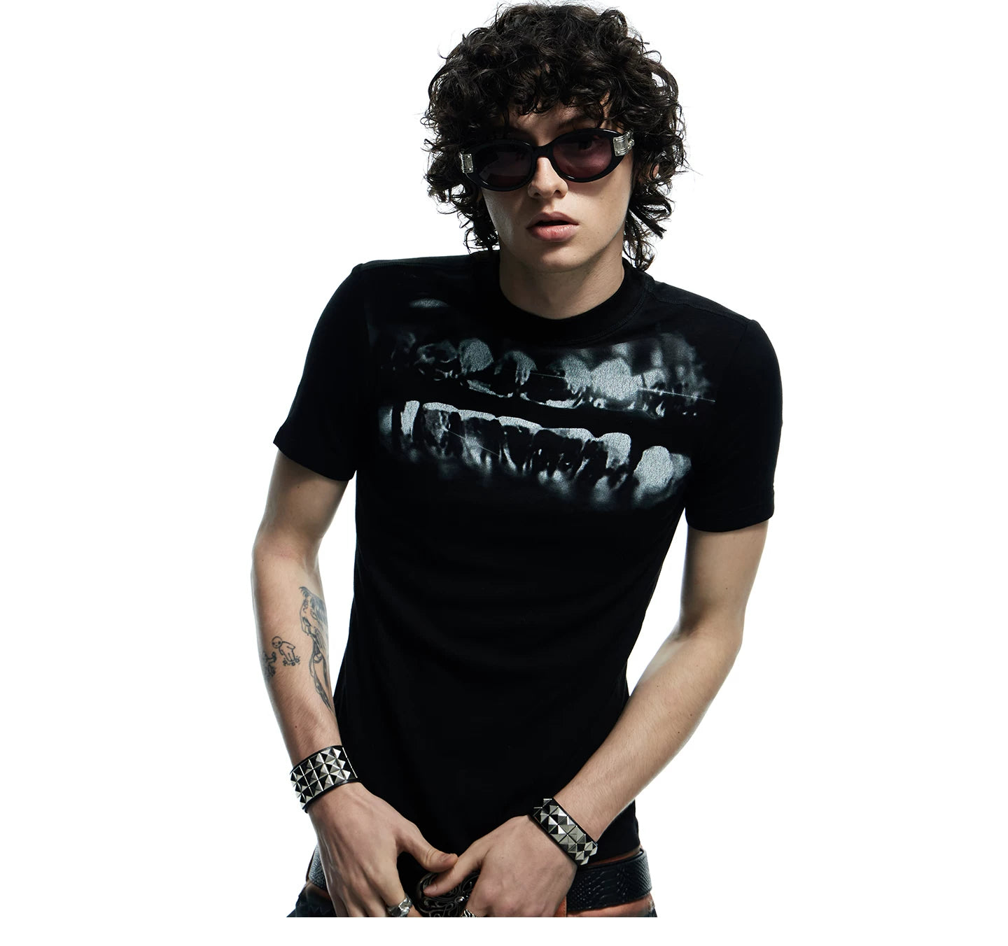 Printed Fitted Wool Blend T-shirt