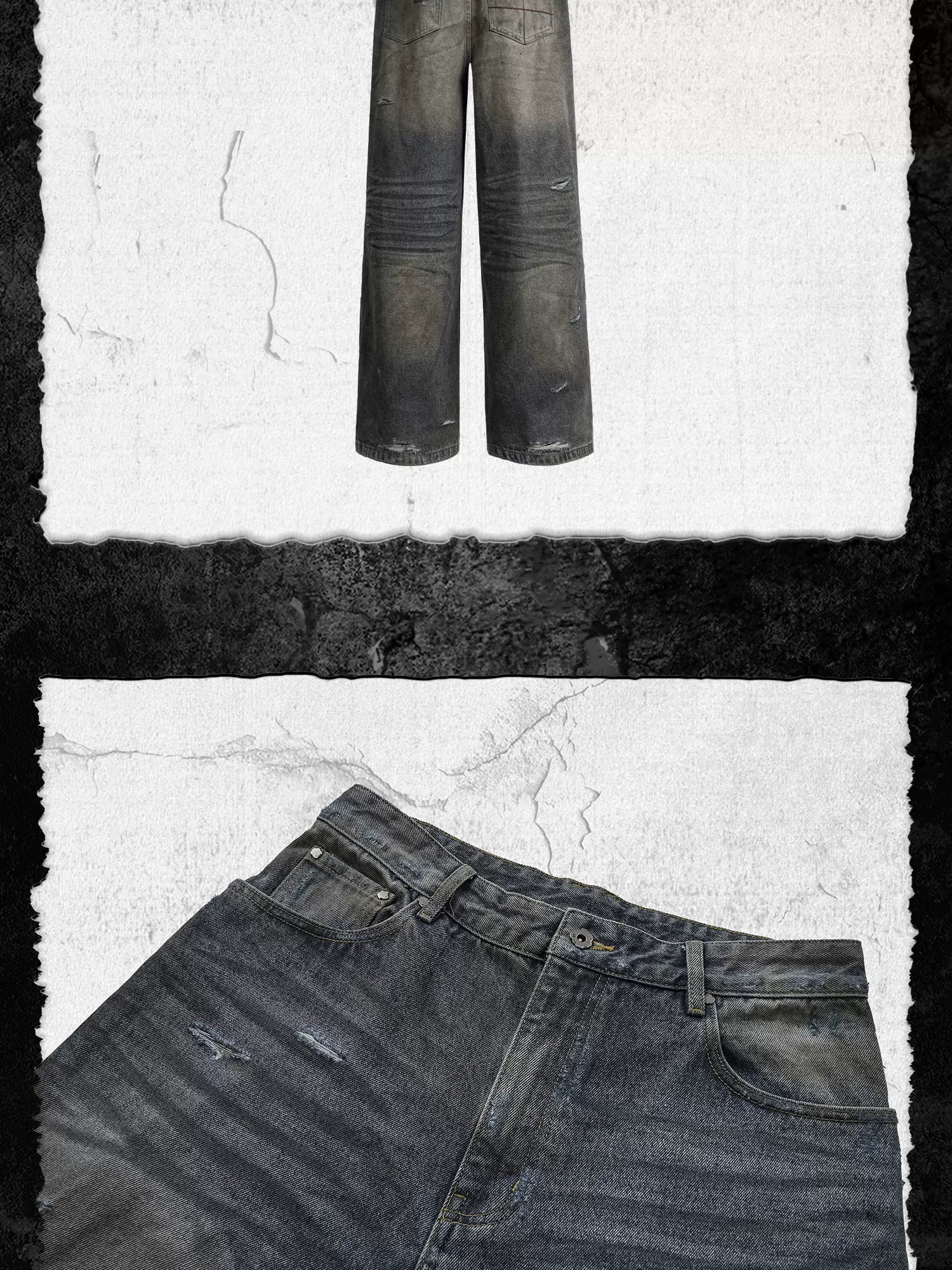 Muddy Distressed Ripped Baggy Jeans