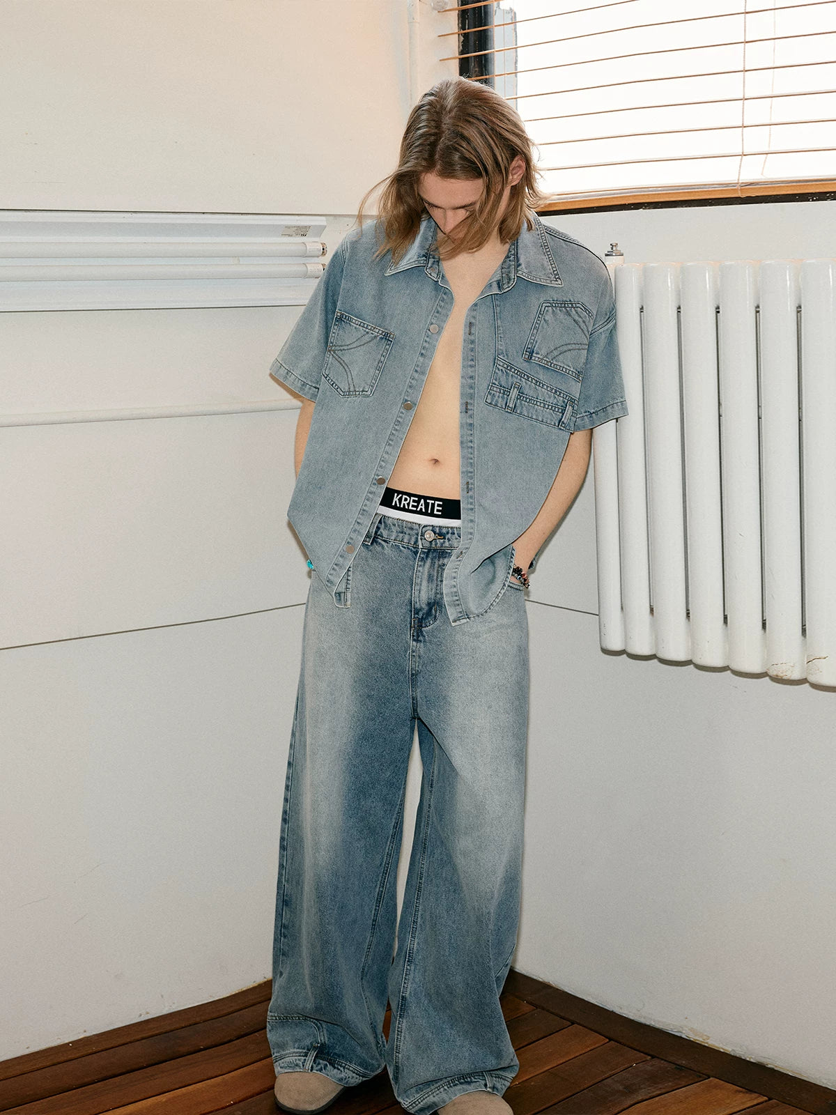 Deconstructed Short-Sleeve Denim Shirt