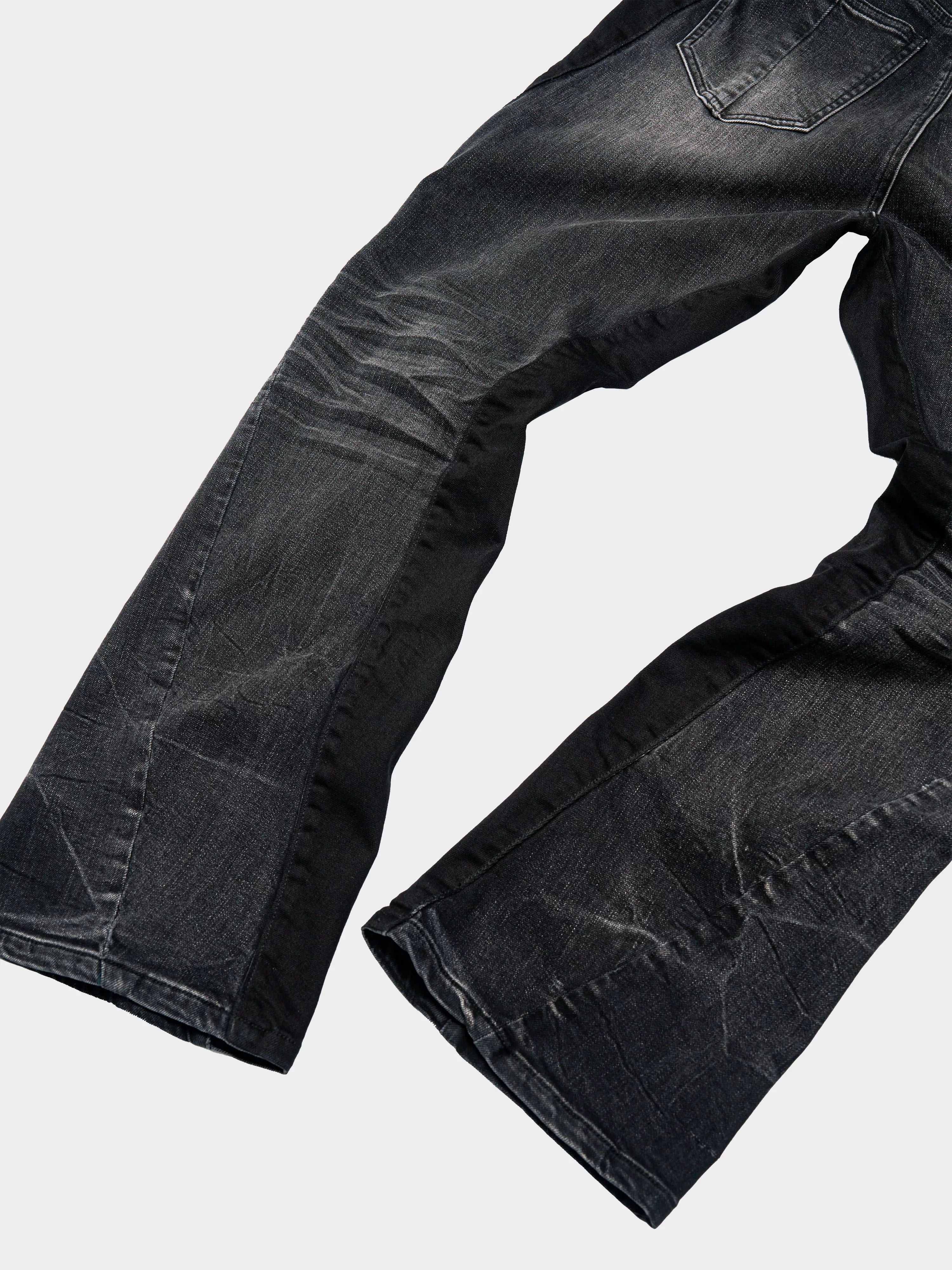 Stretchy Patchwork Crinkled Washed Flare Jeans