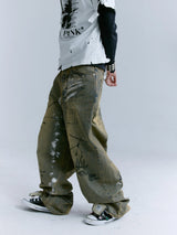 Washed Blue Mud-Dyed Graffiti Baggy Jeans