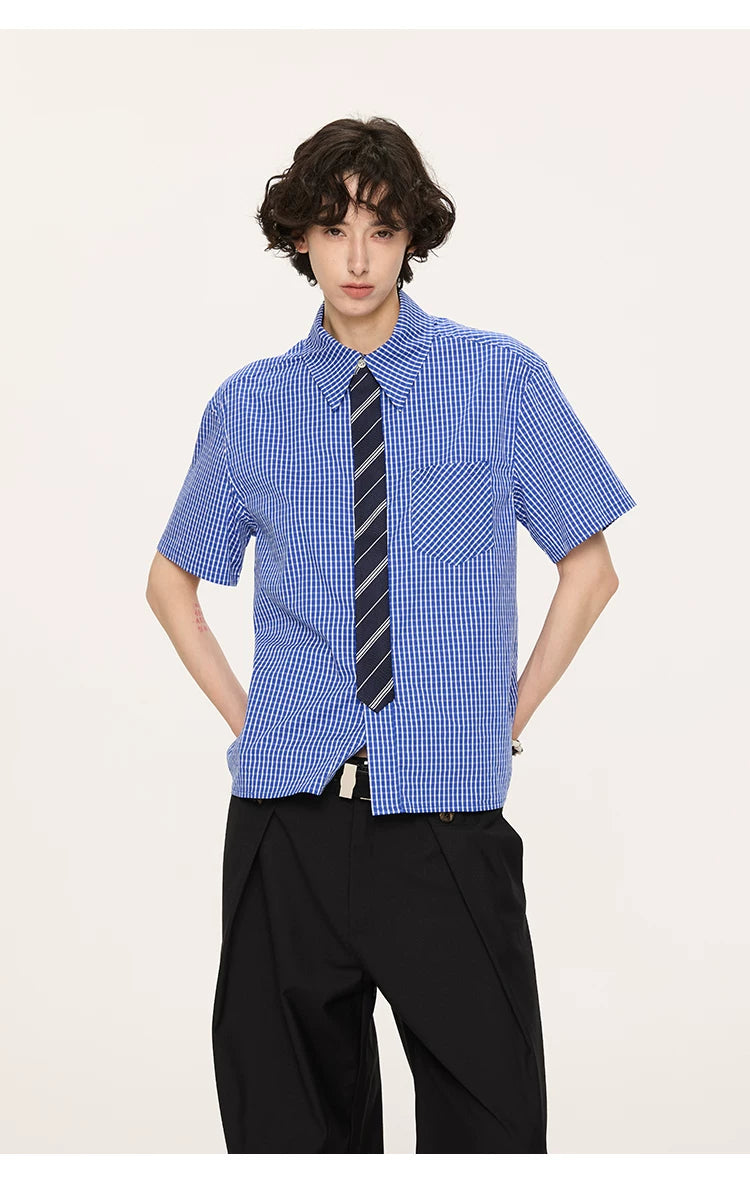 Striped And Houndstooth Short-Sleeved White Shirt
