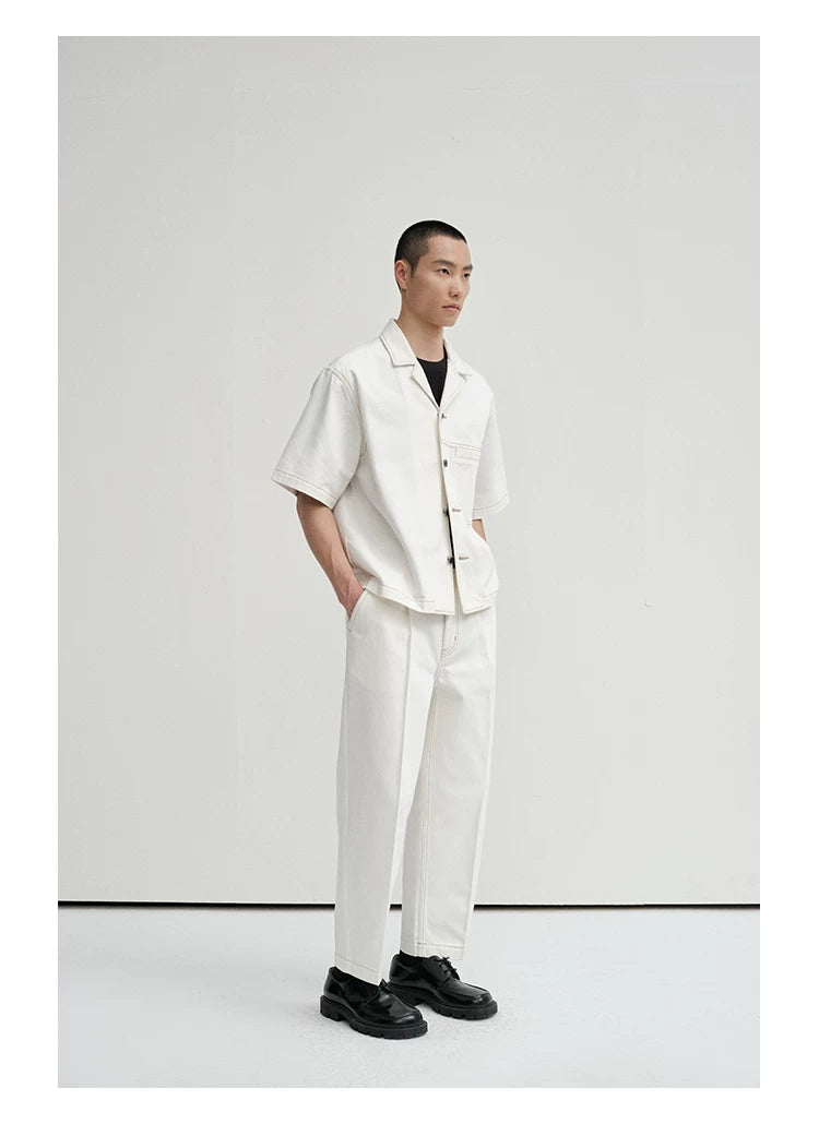 Cropped Contrast Cuban Collar Shirt Jacket