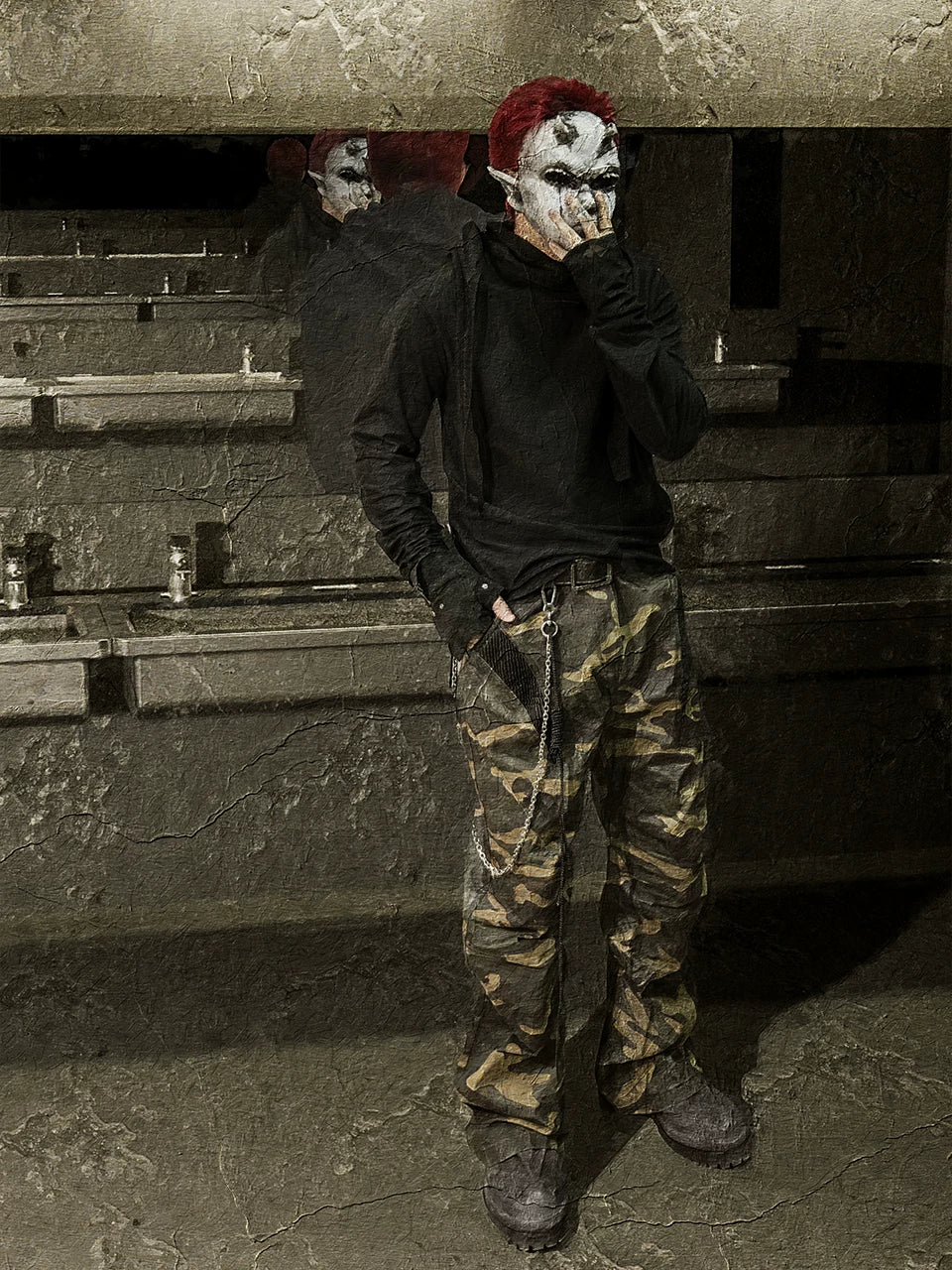 Waxed Camo Flared Jeans