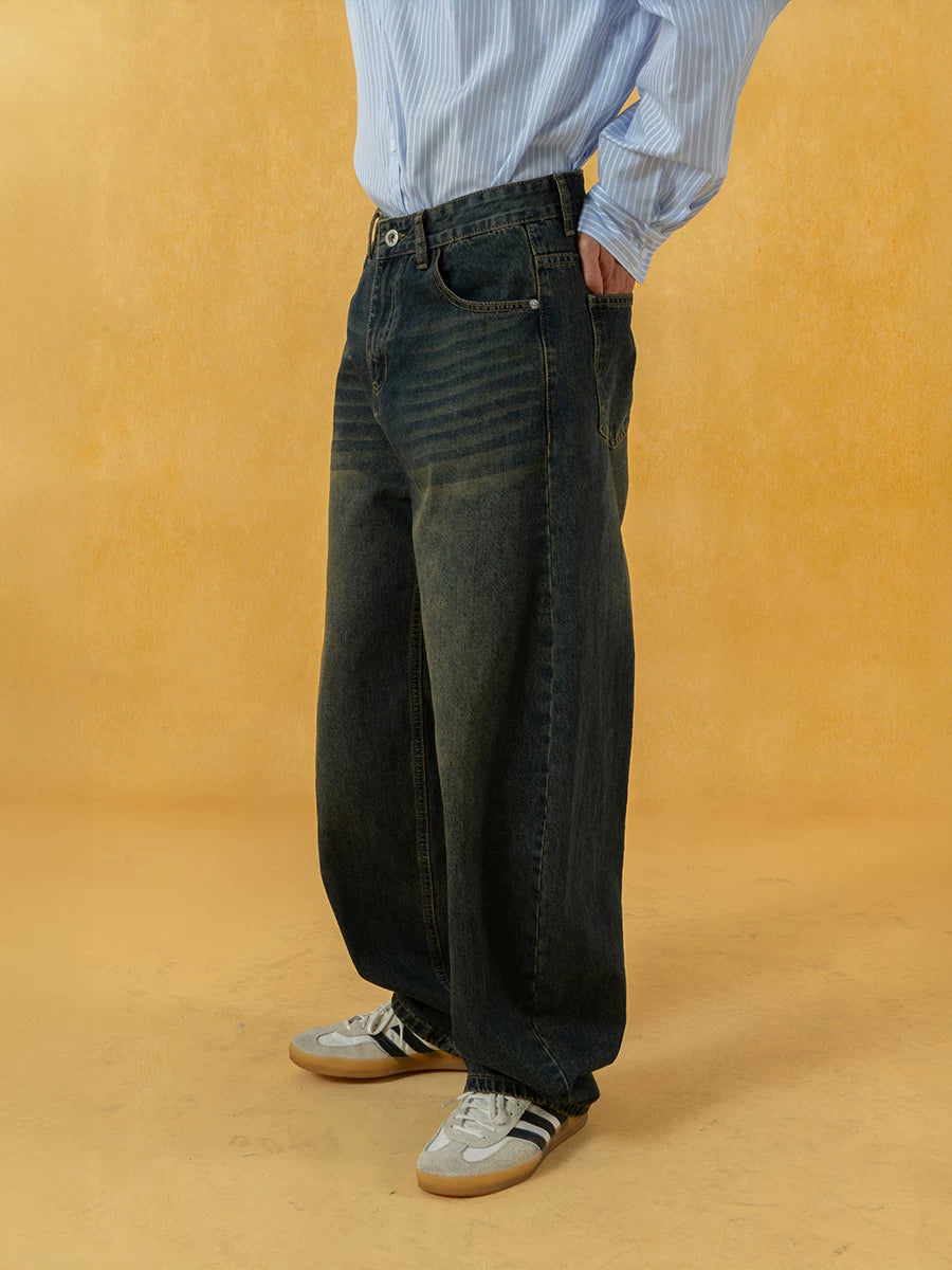 Men's Distressed Blue Wide Leg Jeans