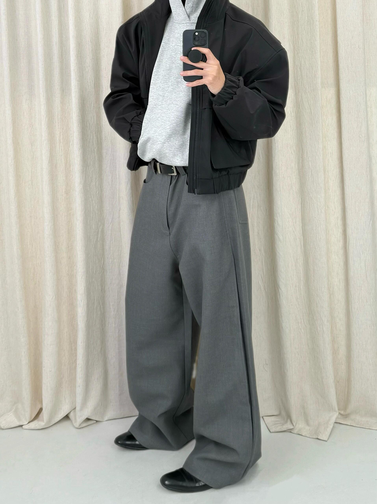 Black Gray Wide Leg Dress Pants