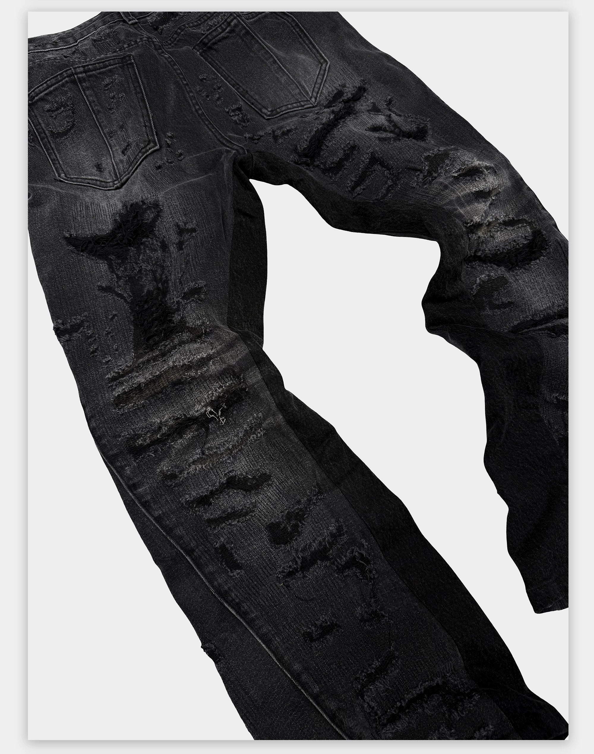 Flared Washed Distressed Patchwork Jeans