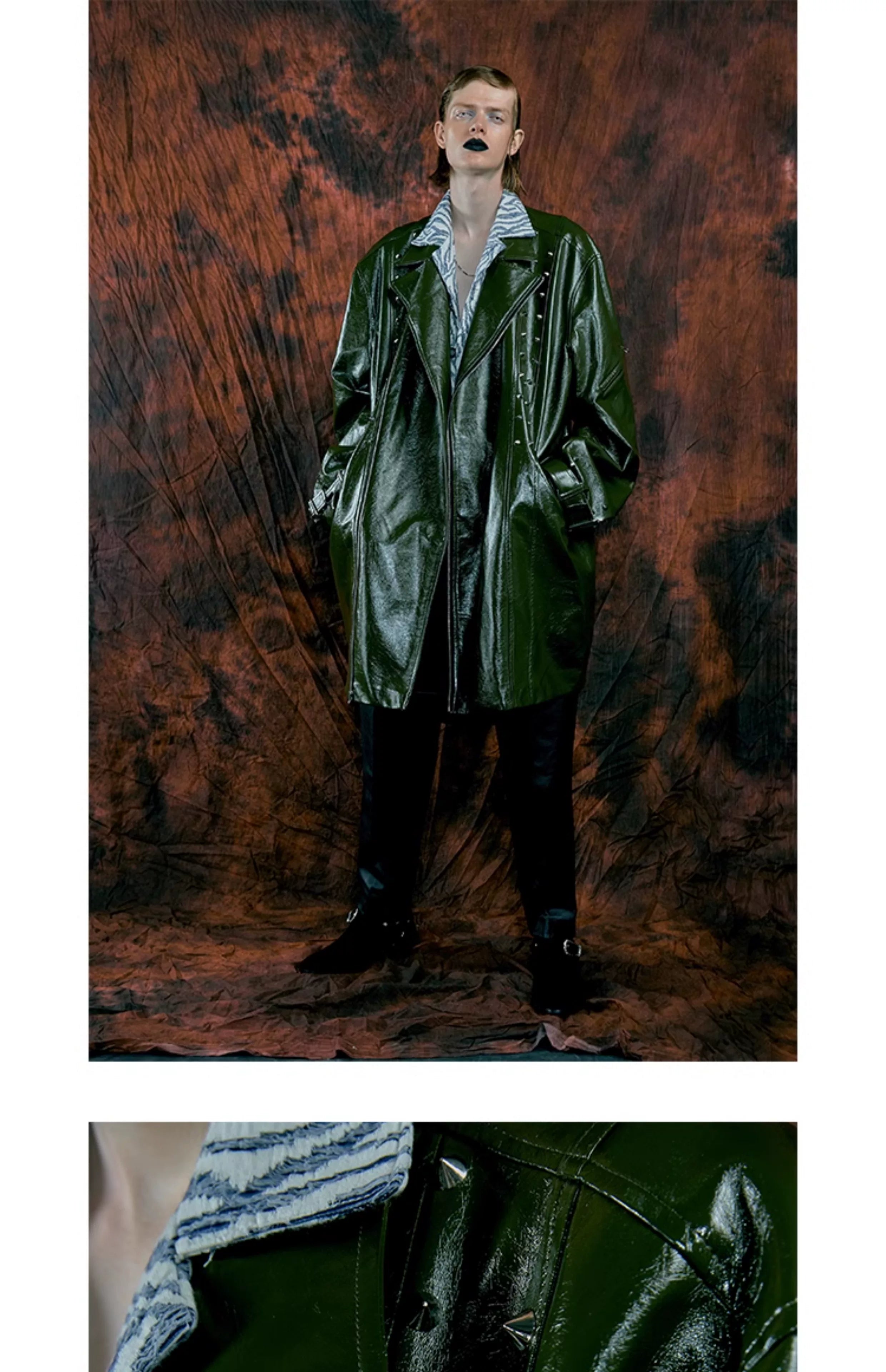 Studded Patent Leather Oversized Trench Coat