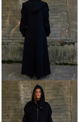Unisex Hooded Ruched-Waist Cape Coat