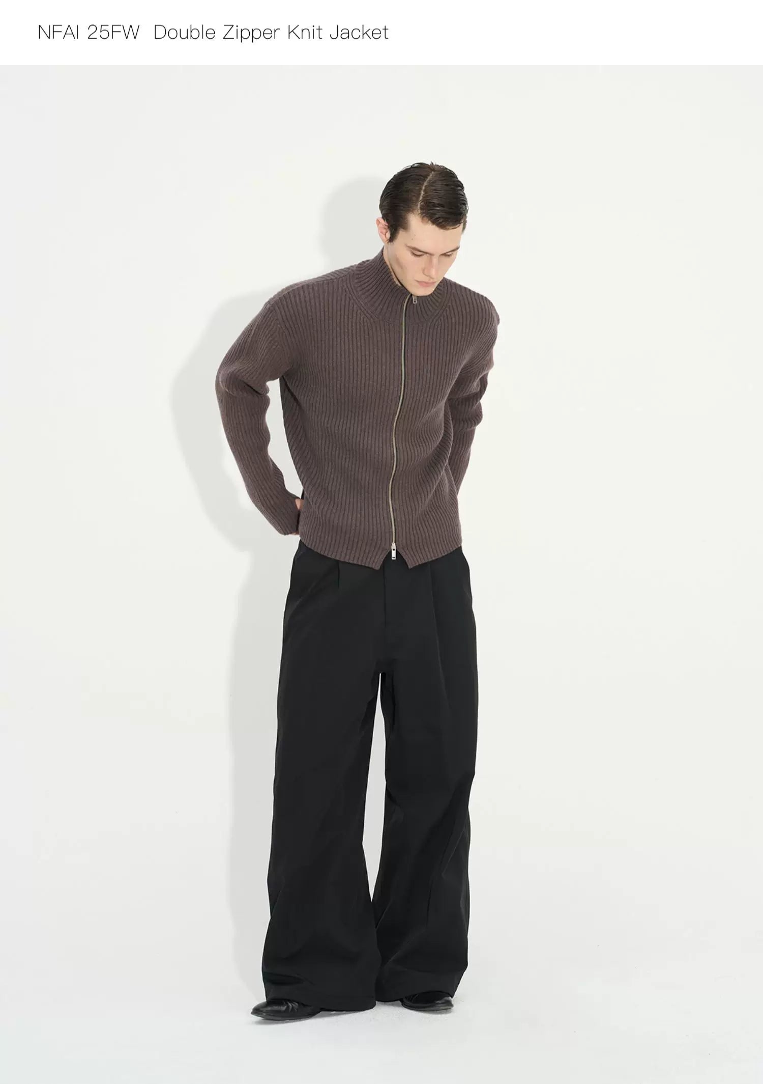 Double Zipper Thick Wool Knitted Jacket