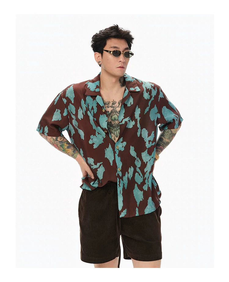 Turquoise Marbled Camp Collar Aloha Shirt