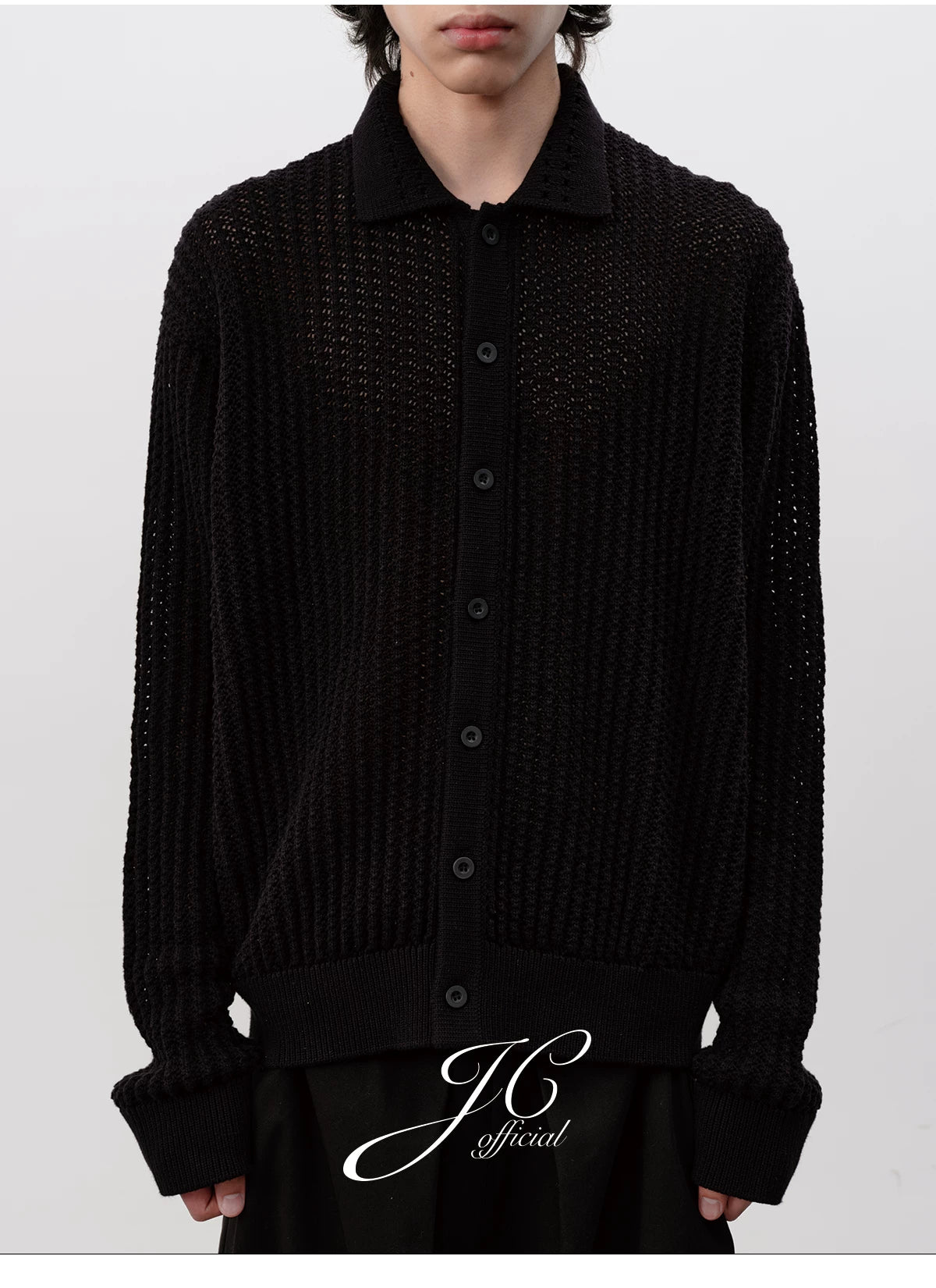 Pick Stitch Polo Collar Knitted Cardigan