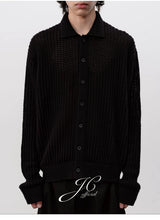 Pick Stitch Polo Collar Knitted Cardigan