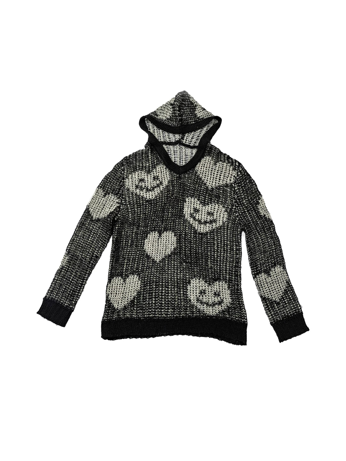Black White Heart Smile Openwork Hoodie