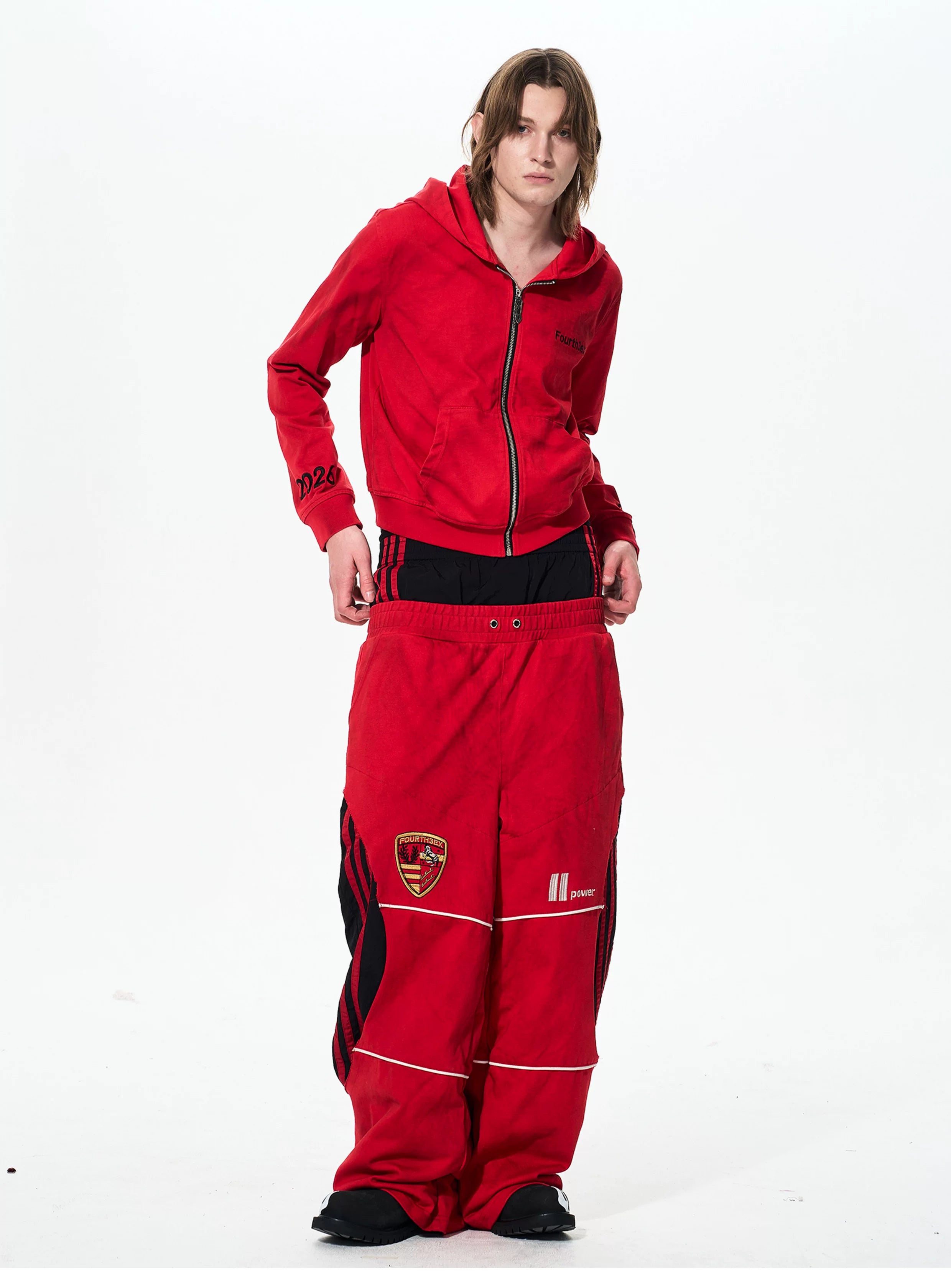 Men's Double-Waistband Striped Embroidered Sweatpants