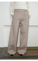 Lyocell Double-breasted Loose Straight Casual Pants