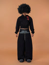 Men's Black Cropped Graphic Hooded Cardigan