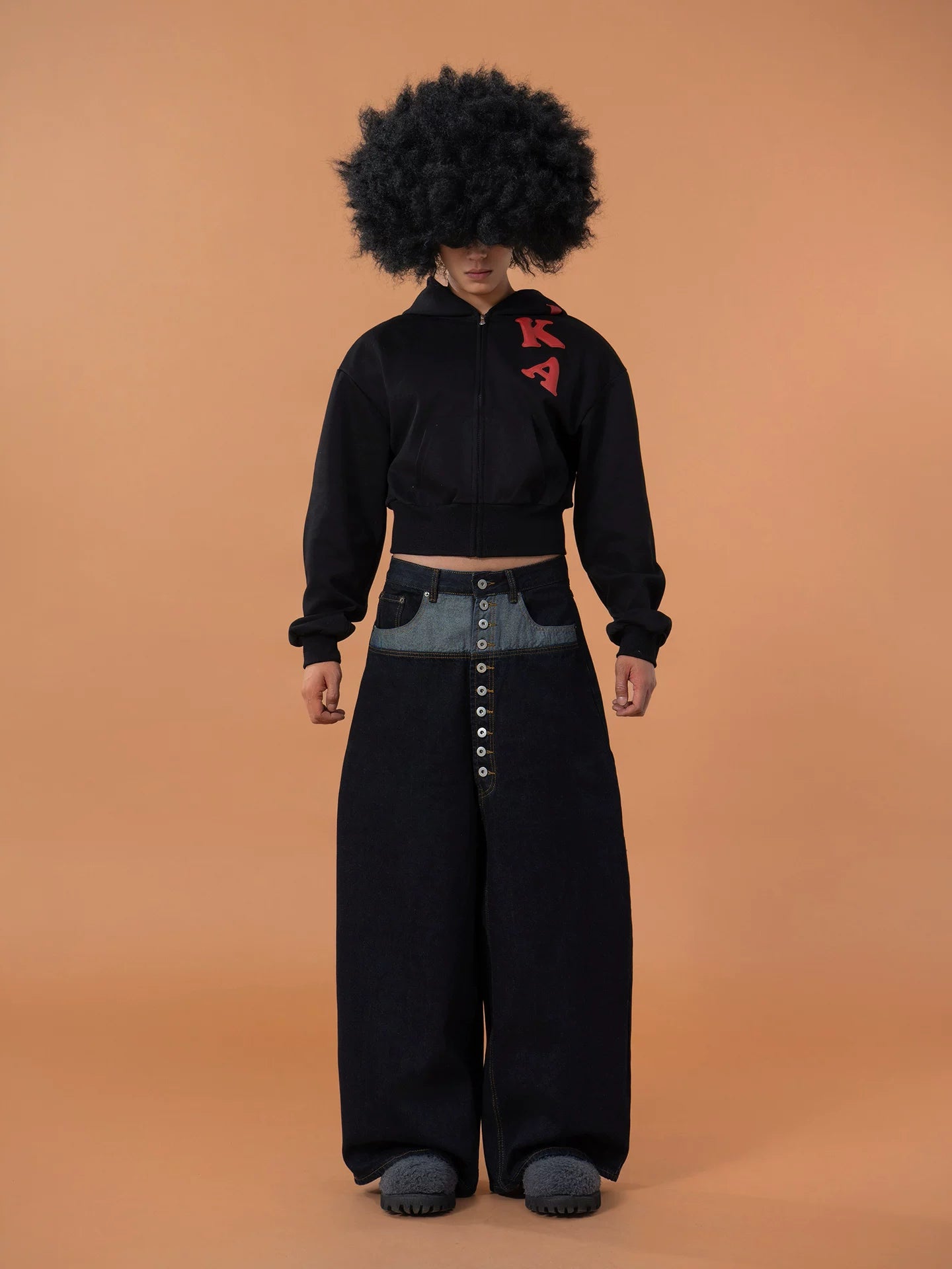 Men's Black Cropped Graphic Hooded Cardigan