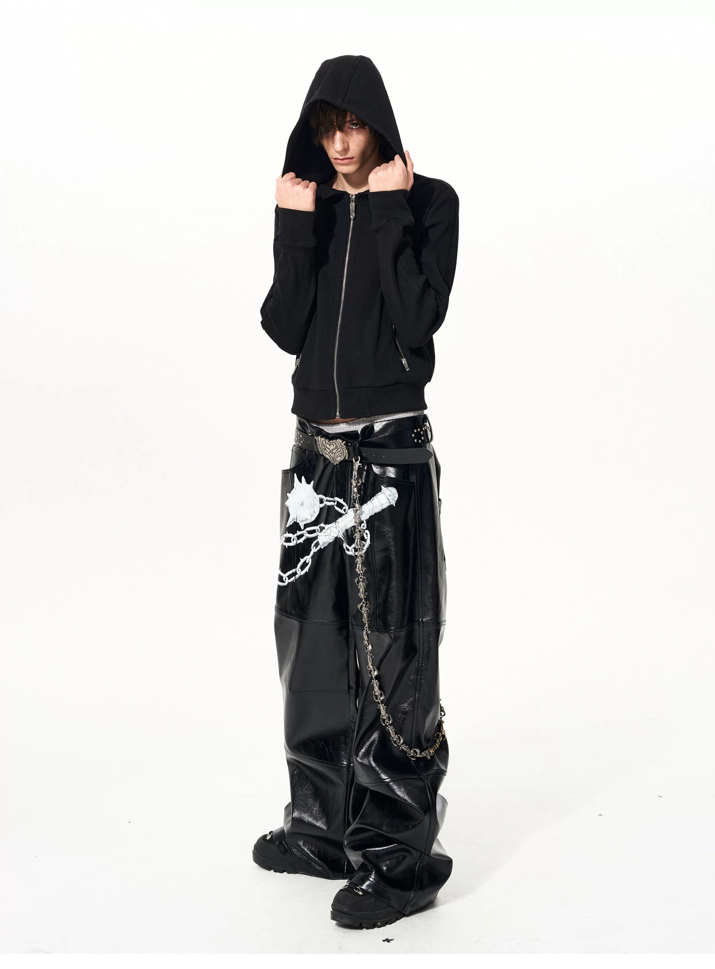 Men's Black Skull Cross Zip Hoodie