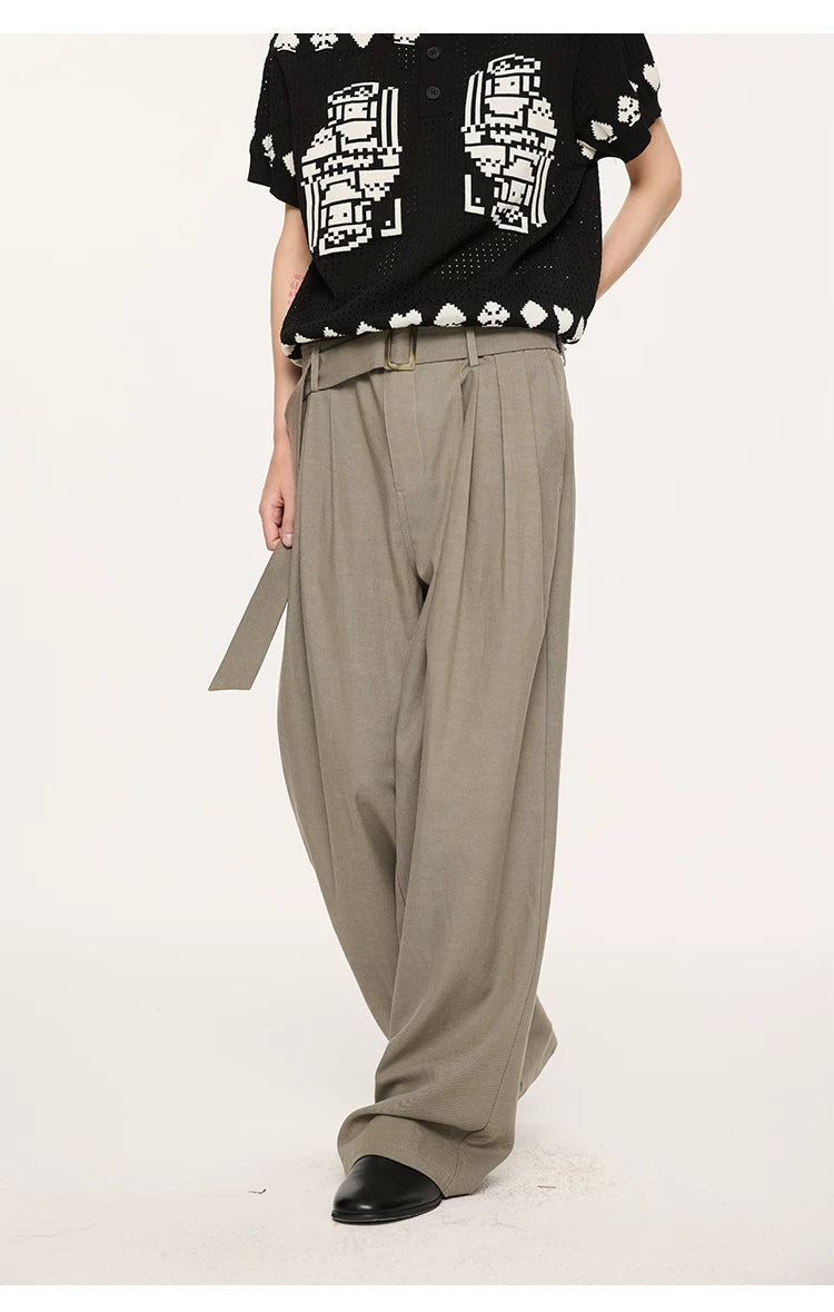 High Waist Wide Leg Belted Pants