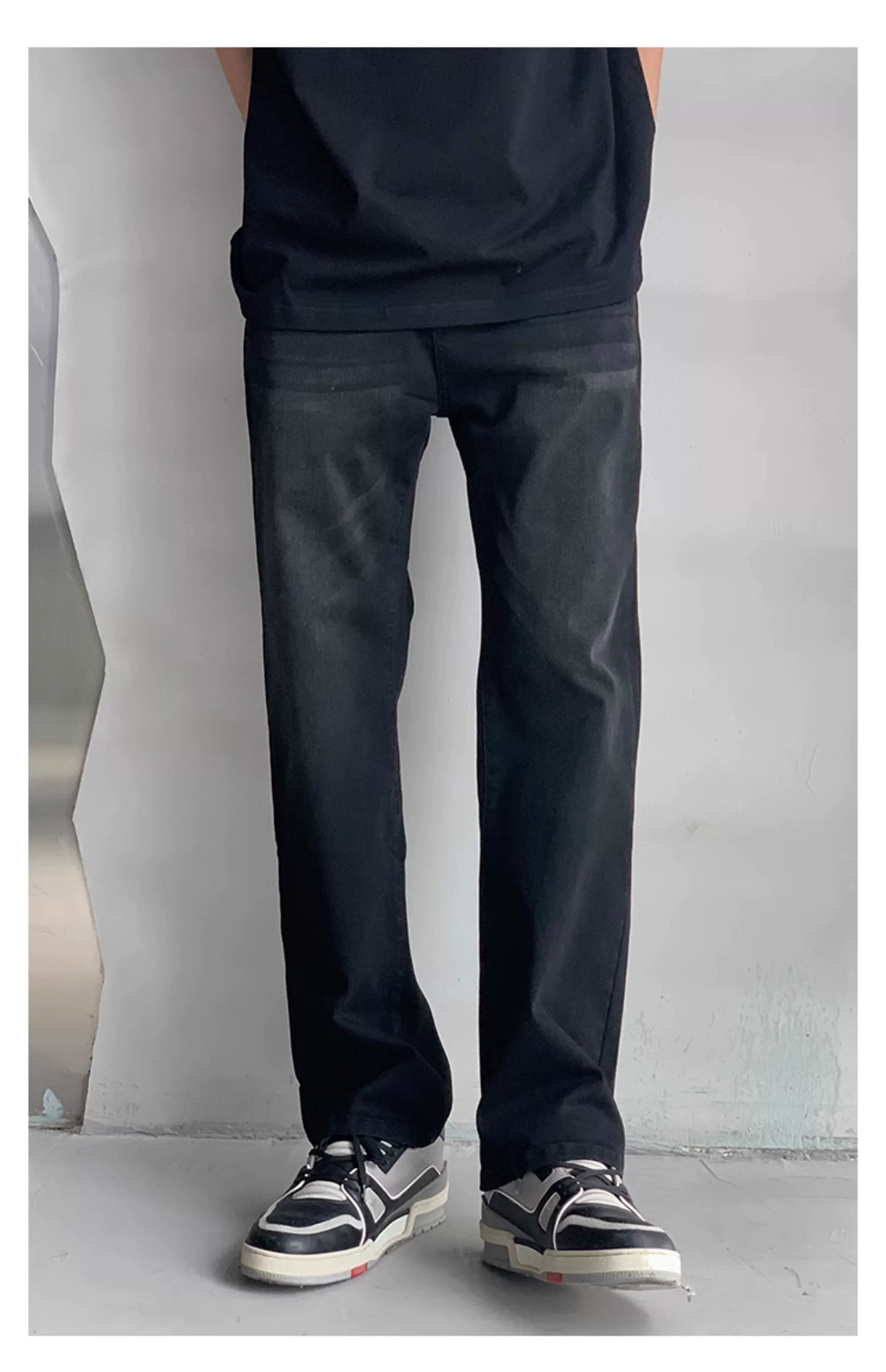 Men's Washed Black Loose Straight Jeans