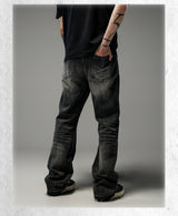 Heavy Washed Loose Flared Stacked Jeans