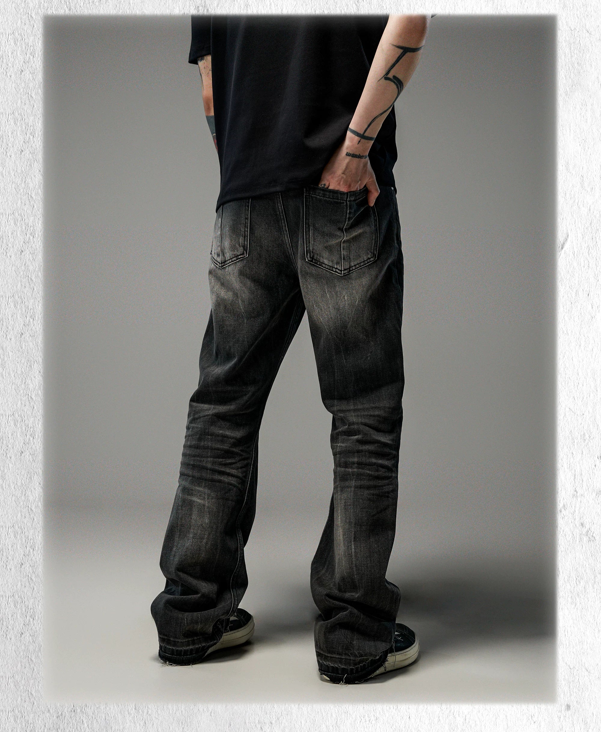 Heavy Washed Loose Flared Stacked Jeans