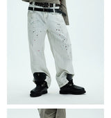 White Double Waistband Studded Straight Jeans