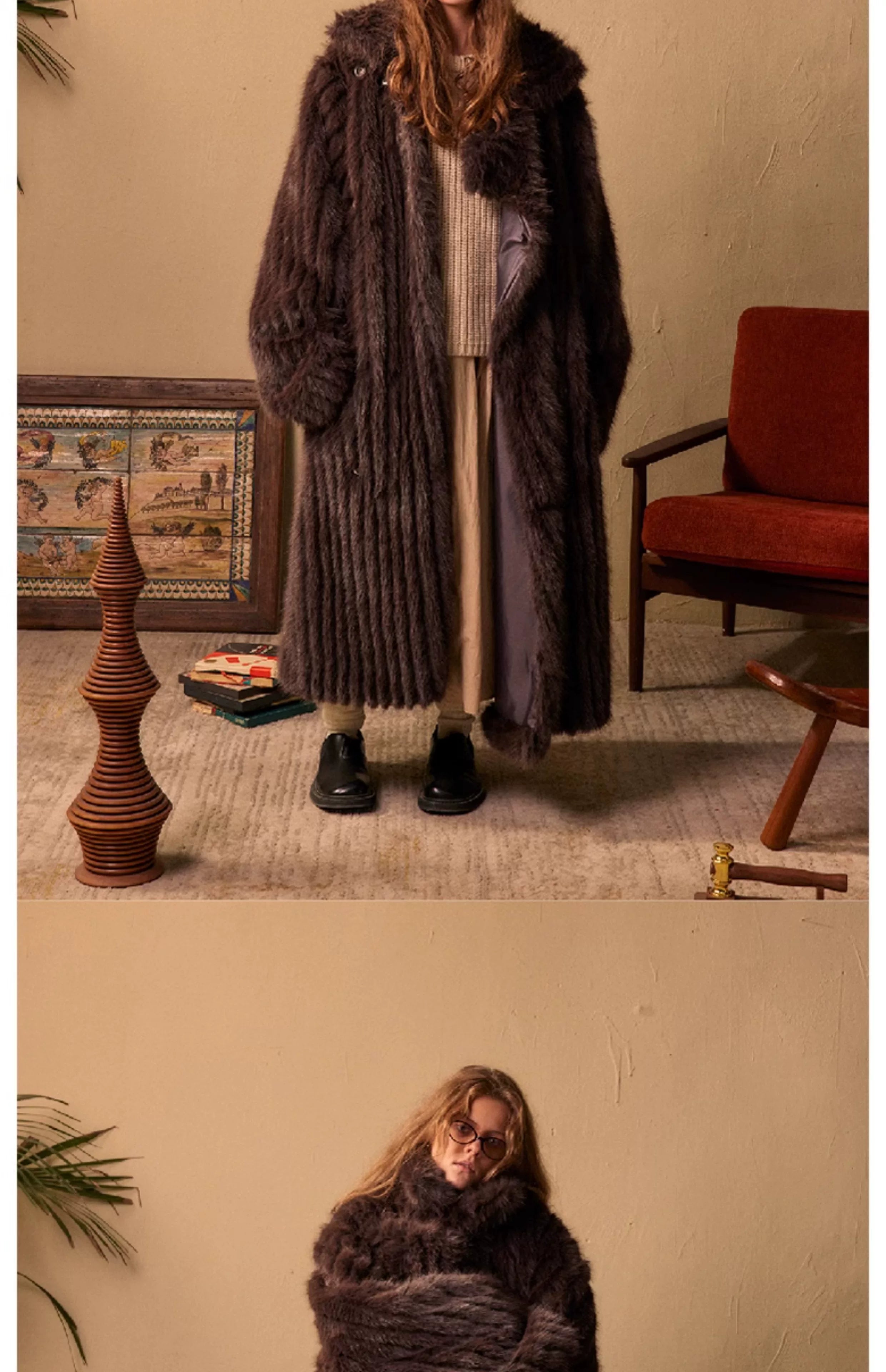 Unisex Oversized Knee-length Faux Fur Coat