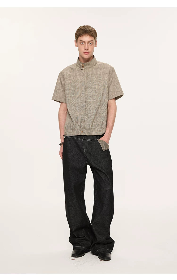 White Short Sleeve Harrington Houndstooth Shirt