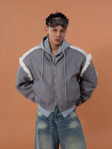 Gray 2-in-1 Hooded Sherpa Bomber Jacket