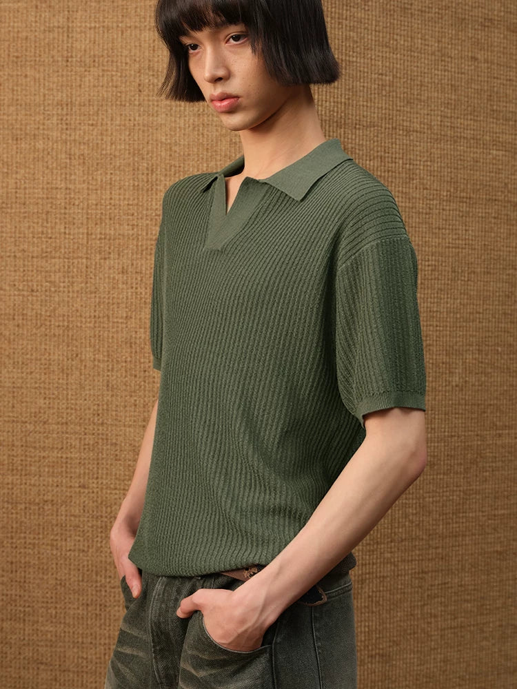 Polo Collar Ice Silk Knit Tees