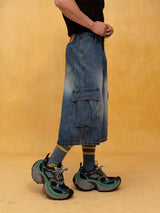 Men's Blue Relaxed Cargo Cropped Jeans