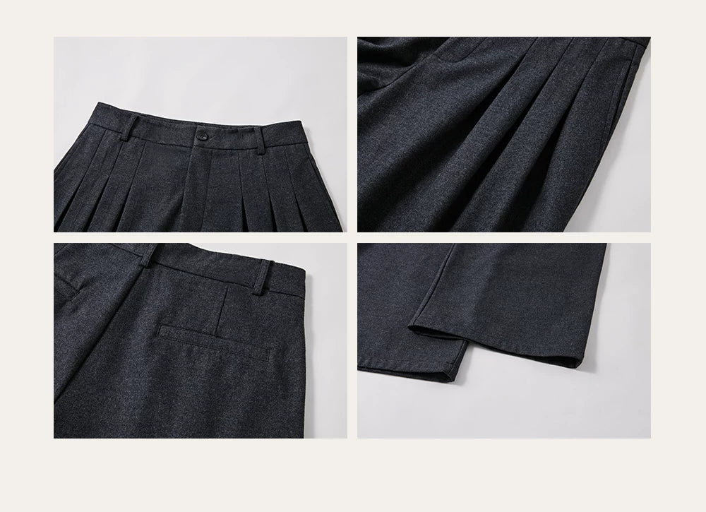 Brushed Velvet Pleated Loose Straight Pants