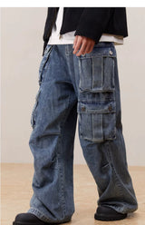 Clean Washed Wide Leg Cargo Jeans