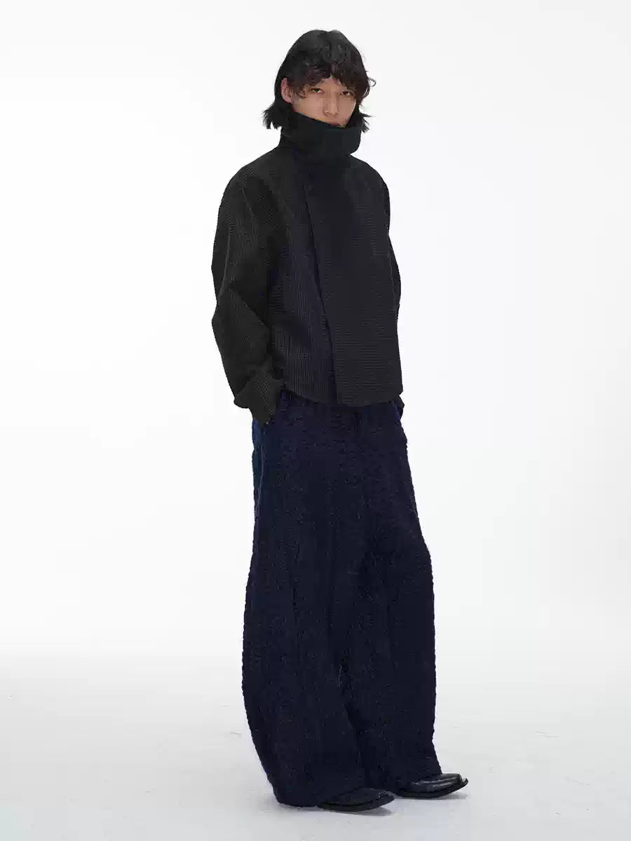 Jacquard Wide Lapel Asymmetric Zipper Jacket