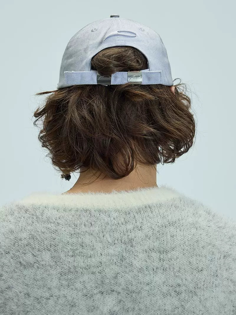 White Distressed Printed Long Brim Cap