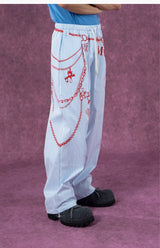 Men's White Striped Chain Print Pants
