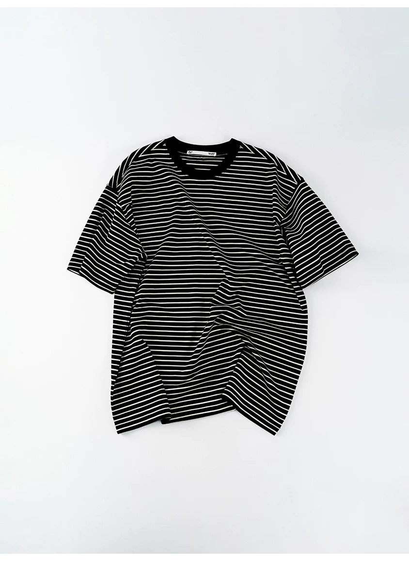 Black White Striped Cotton Silk T-Shirt