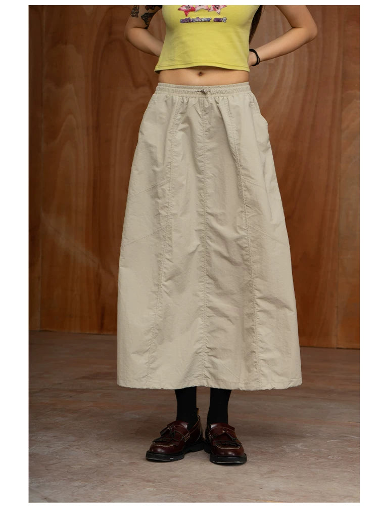 Unisex Elastic Waist Drawstring A-line Skirts