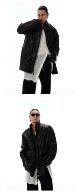 Men's Waist-cinched Mid-length Goatskin Jacket