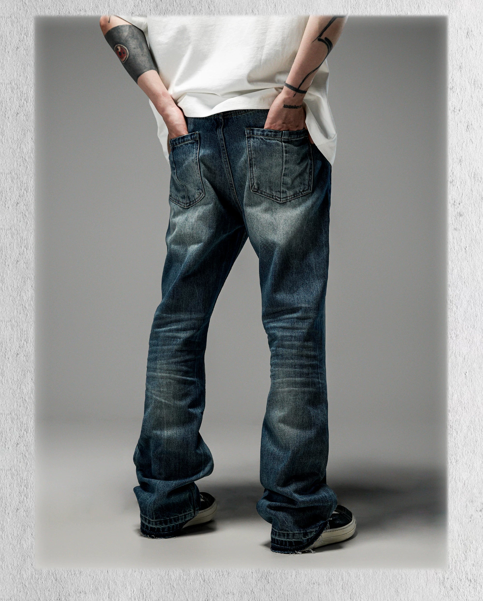 Heavy Washed Loose Flared Stacked Jeans
